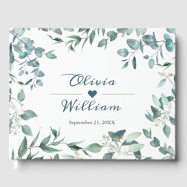 Livre D'or Aquarelle Eucalyptus Mariage de verdure (Recto)