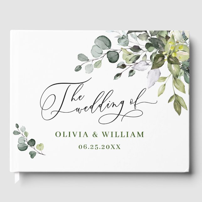 Livre D'or Aquarelle Eucalyptus Mariage de verdure (Recto)