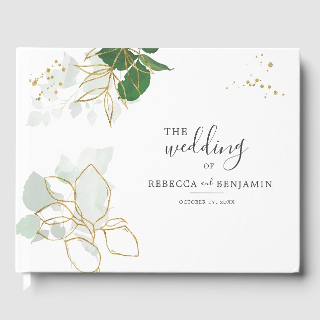 Livre D'or Aquarelle Eucalyptus Vert Mariage Feuille or (Recto)