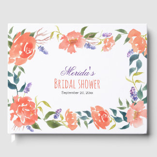 Livre D'or Aquarelle Fleurs rouges Script Fête des mariées ch