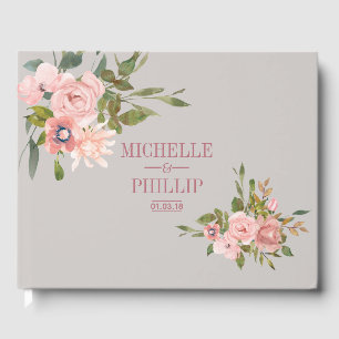 Livre D'or Aquarelle floral Blush et Rose Mariage or