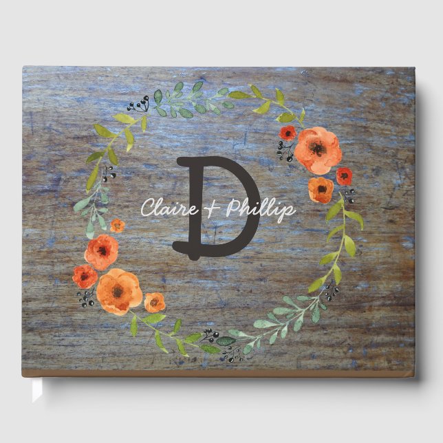 Livre D'or Aquarelle Floral Mariage | Monogramme rustique en  (Recto)