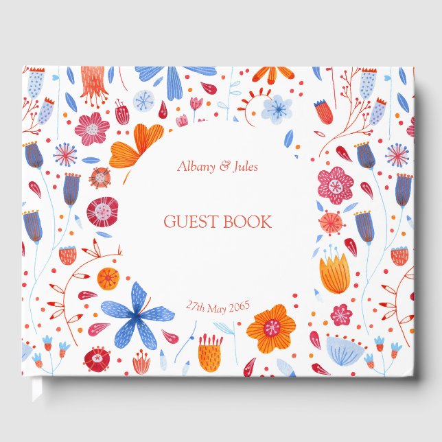Livre D'or Aquarelle florale Bleu orange (Recto)