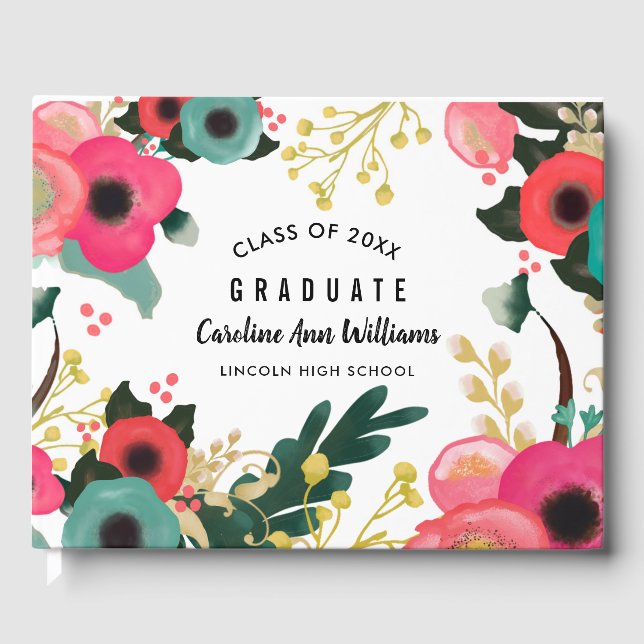Livre D'or Aquarelle florale moderne Graduation (Recto)