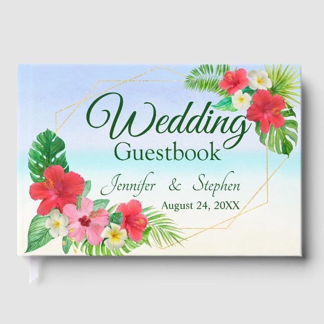 Livre D'or Aquarelle florale tropicale or Mariage géométrique (Recto)