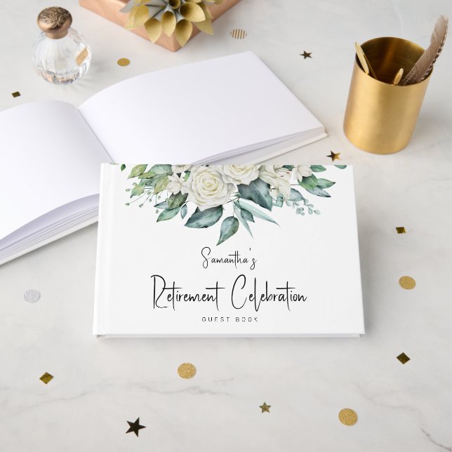 Livre D'or Aquarelle Flore blanche Foliage Parti de retraite (Recto ouvert)