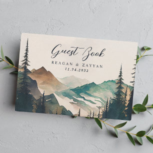 Livre D'or Aquarelle Forêt de pins de montagne Rustique Maria