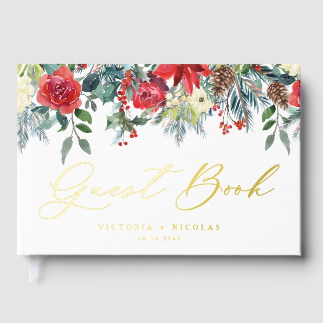 Livre D'or Aquarelle hiver Floral Garland Mariage photo (Recto)