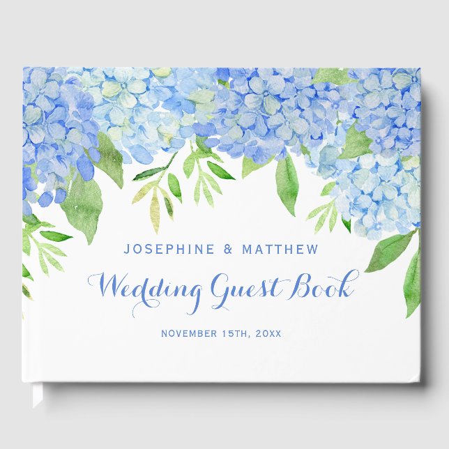 Livre D'or Aquarelle Hydrangea Blue Floral Mariage (Recto)
