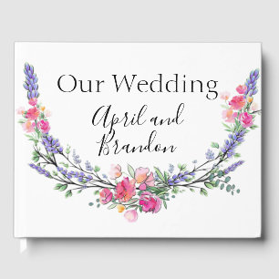 Livre D'or Aquarelle Lavande rose Rose sauvage et Eucalyptus