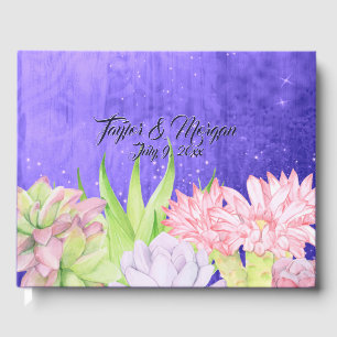 Livre D'or Aquarelle magique Succulents Mariage pourpre