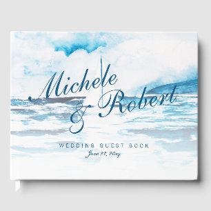 Livre D'or Aquarelle Marine Bleu Blanc Bateau Mariage d'été d