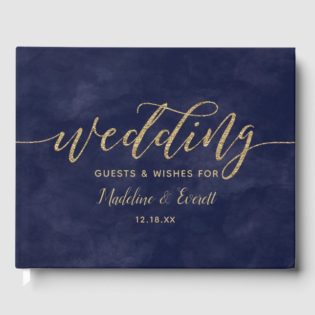 Livre D'or Aquarelle marine simple et Mariage or Monogramme (Recto)