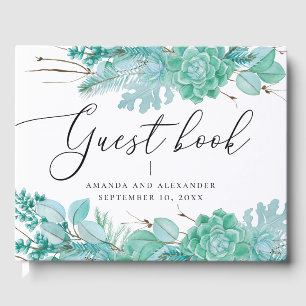 Livre D'or Aquarelle menthe florale succulents mariage d'hive