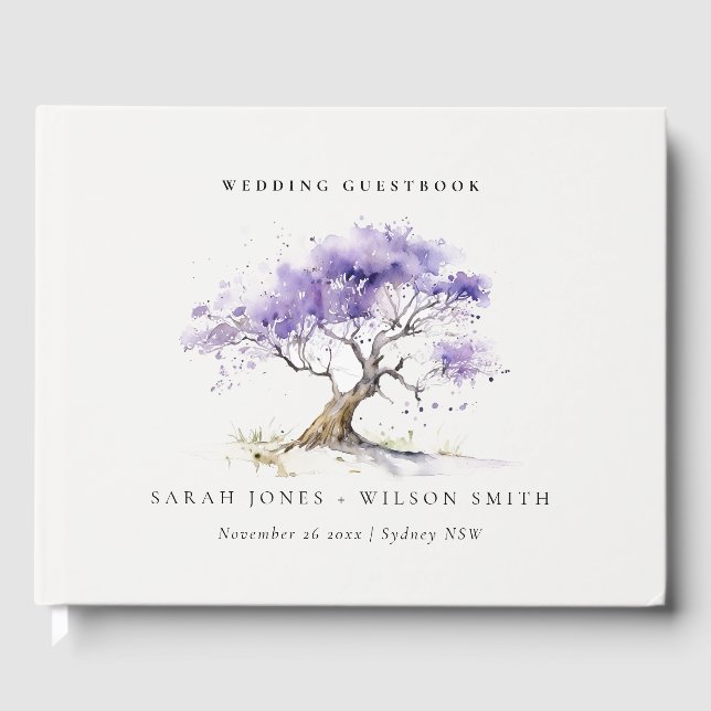 Livre D'or Aquarelle minimale Lilac Jacaranda Mariage arbre (Recto)