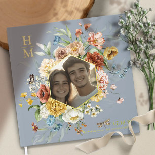Livre D'or Aquarelle moderne Floral Couple Photo Mariage or