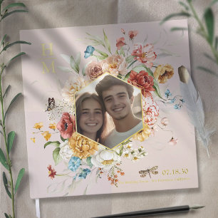 Livre D'or Aquarelle moderne Floral Couple Photo Mariage or