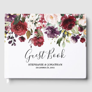 Livre D'or Aquarelle romantique Bourgogne Rouge Blush Rose Fl