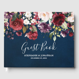 Livre D'or Aquarelle romantique Bourgogne Rouge Marine Floral