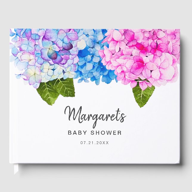 Livre D'or Aquarelle romantique Hydrangea Flower | BABY SHOWE (Recto)