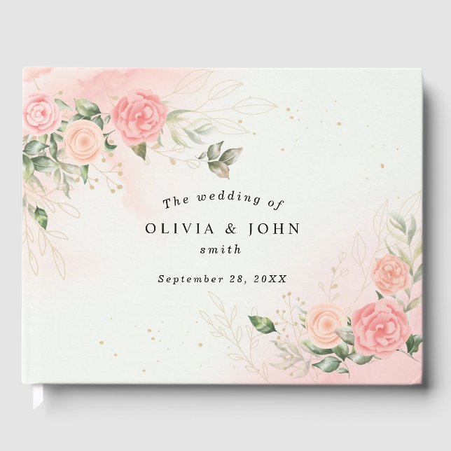 Livre D'or Aquarelle romantique rose Mariage rose Floral (Recto)
