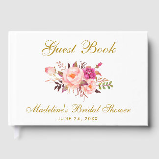 Livre D'or Aquarelle rose Blush Fête des mariées or Floral