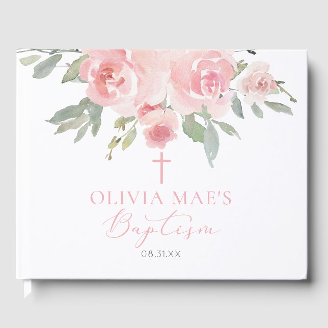 Livre D'or Aquarelle Rose Jardin fille Baptême (Recto)