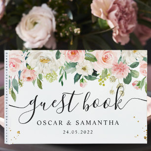 Livre D'or Aquarelle rose moderne Beauté Fleurs et gouttes d'