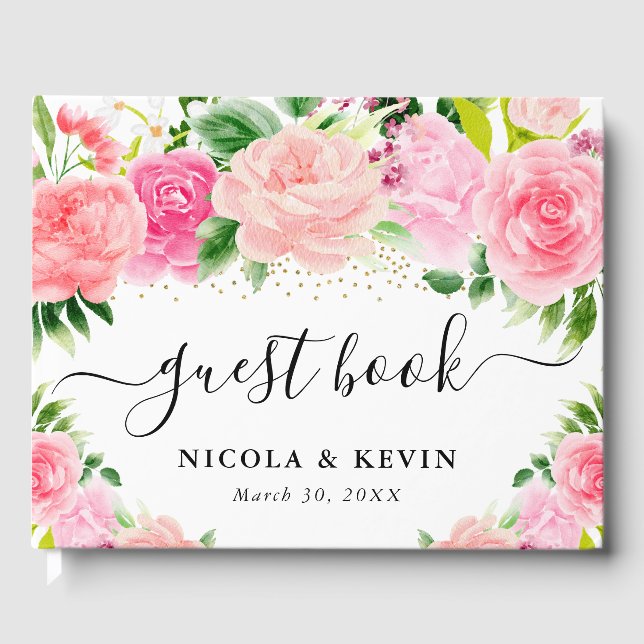 Livre D'or Aquarelle rose Roses Fleurs été Mariage (Recto)