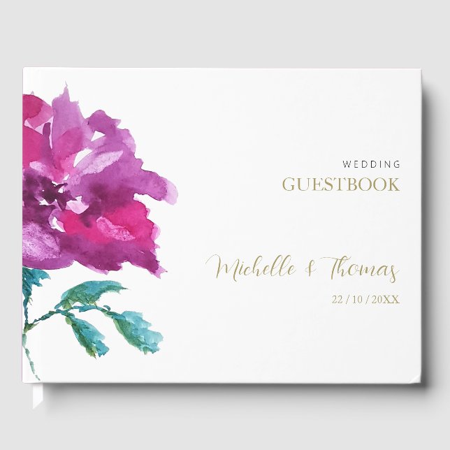 Livre D'or Aquarelle Rose violet artistique Art (Recto)
