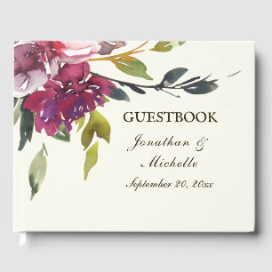 Livre D'or Aquarelle rose violet Floral Bible Verse Mariage