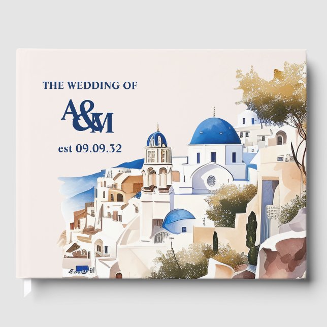 Livre D'or Aquarelle Santorin Destination Mariage (Recto)
