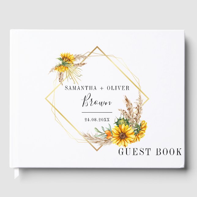 Livre D'or Aquarelle tournesol Mariage rustique (Recto)