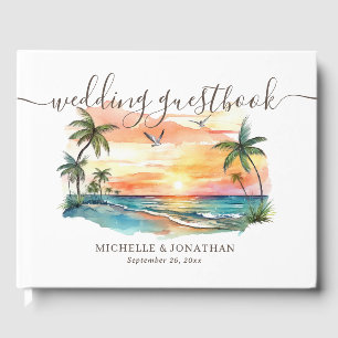 Livre D'or Aquarelle Tropical Beach Sunset Mariage