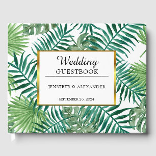 Livre D'or Aquarelle tropicale feuilles or élégant mariage