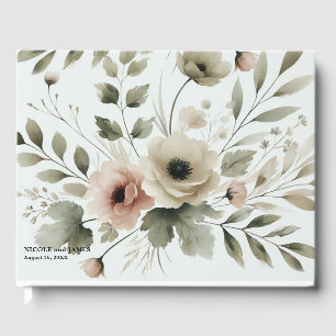 Livre D'or Aquarelle vert d'olive kaki Mariage de fleurs