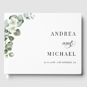 Livre D'or Aquarelle verte Eucalyptus blanc Mariage floral