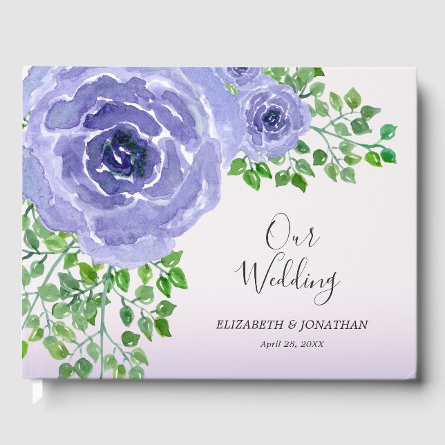 Livre D'or Aquarelle violet Fleurs et Mariage de verdure (Recto)