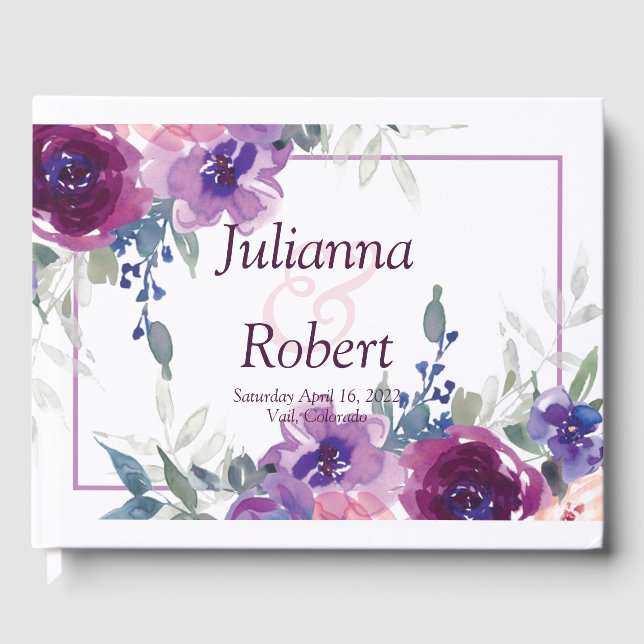 Livre D'or Aquarelle violet mauve mariage gues florales (Recto)