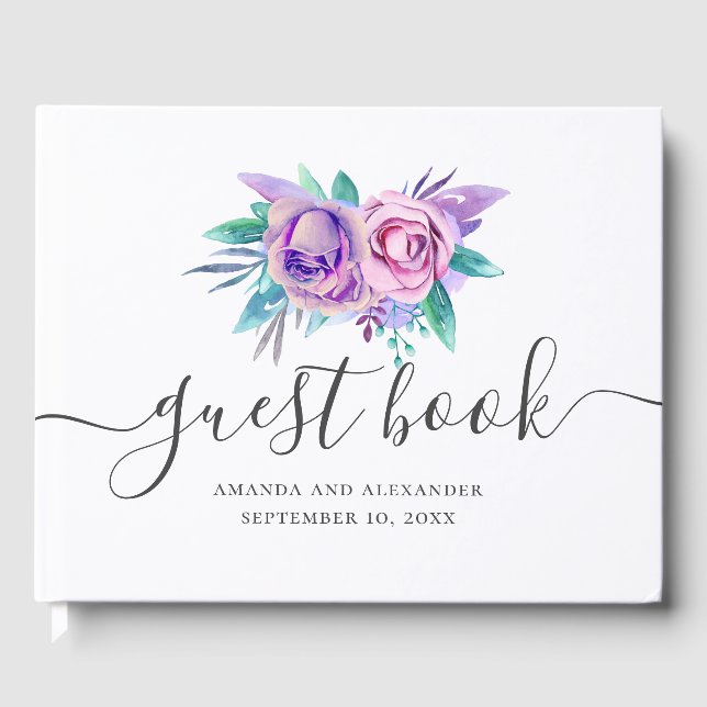Livre D'or Aquarelle violet rose mariage (Recto)