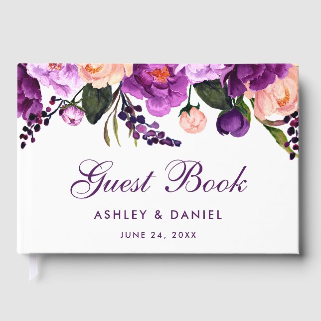 Livre D'or Aquarelle violet Ultra violet Mariage floral P (Recto)