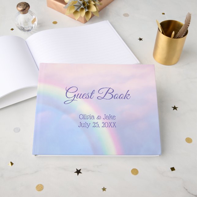 Livre D'or Arc en ciel d'espoir - pastel, mariage (Recto ouvert)