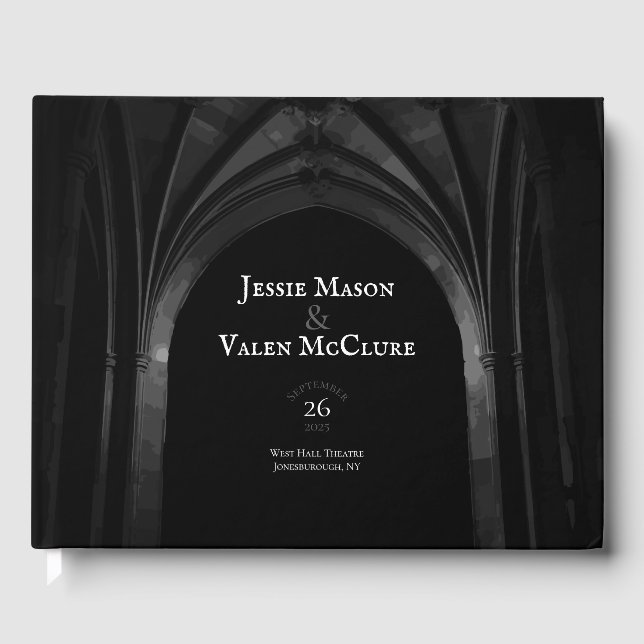 Livre D'or Arc gothique Mariage élégant Noir et Blanc foncé (Recto)