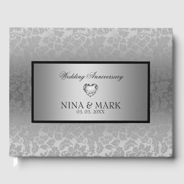Livre D'or Argent Floral Damask-Anniversaire (Recto)