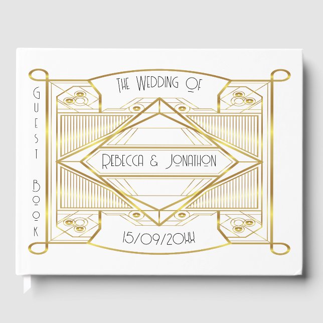 Livre D'or Art déco Elegant Gold and White Guest Book (Recto)