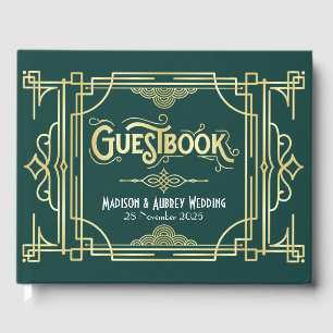 Livre D'or Art Déco Elegant Gold Green Gatsby Mariage des ann