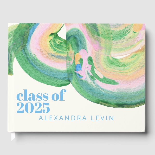 Livre D'or Artsy Abstrait Vert aquarelle Graduation 2024 (Recto)