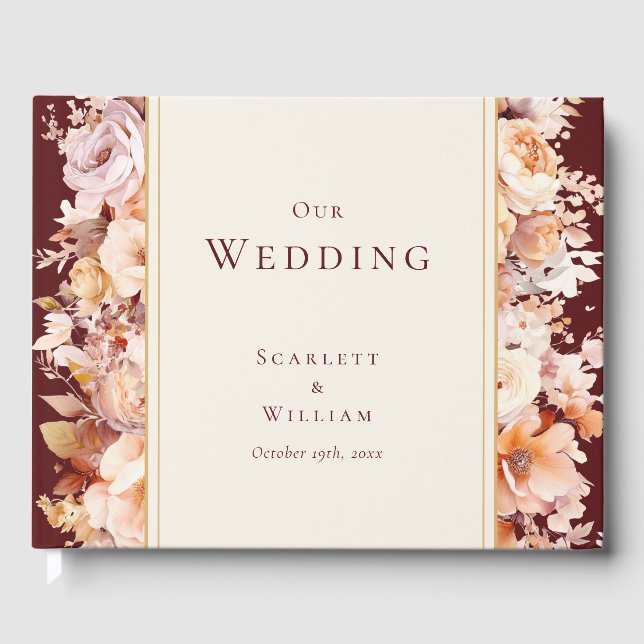 Livre D'or Automne Floral Bourgogne Mariage de crème (Recto)