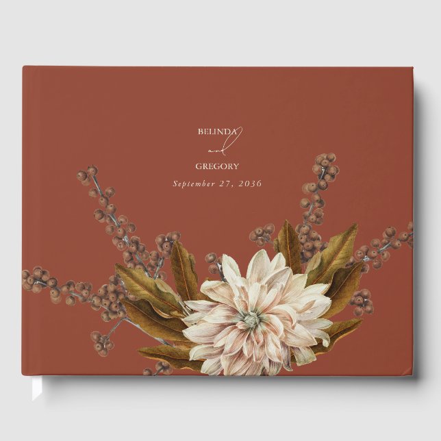 Livre D'or Automne Floral Terracotta Mariage de automne d'aqu (Recto)