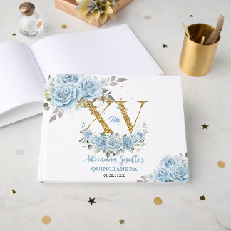 Livre D'or Baby Blue Floral Gold XV Quinceañera Quinze 15